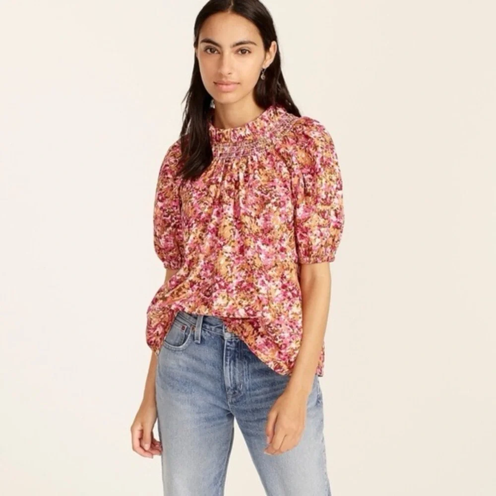 J.Crew Smocked neck puff-sleeve top in faded floral